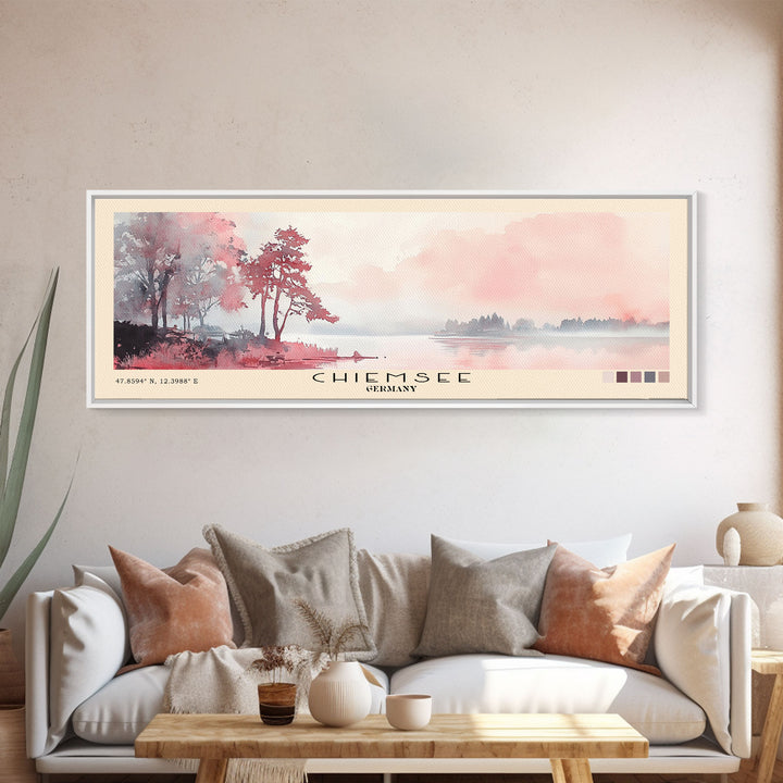 Chiemsee, Germany Watercolor Print, Vacation Gift, Germany Wall Art, Beach Painting, Beach Decor, Large Wall Art, Wood Frame Art