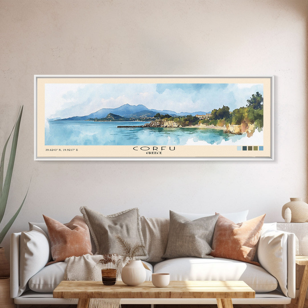 Corfu, Greece Watercolor Beach Print, Vacation Gift, Greece Wall Art, Beach Painting, Beach Decor, Beach Painting