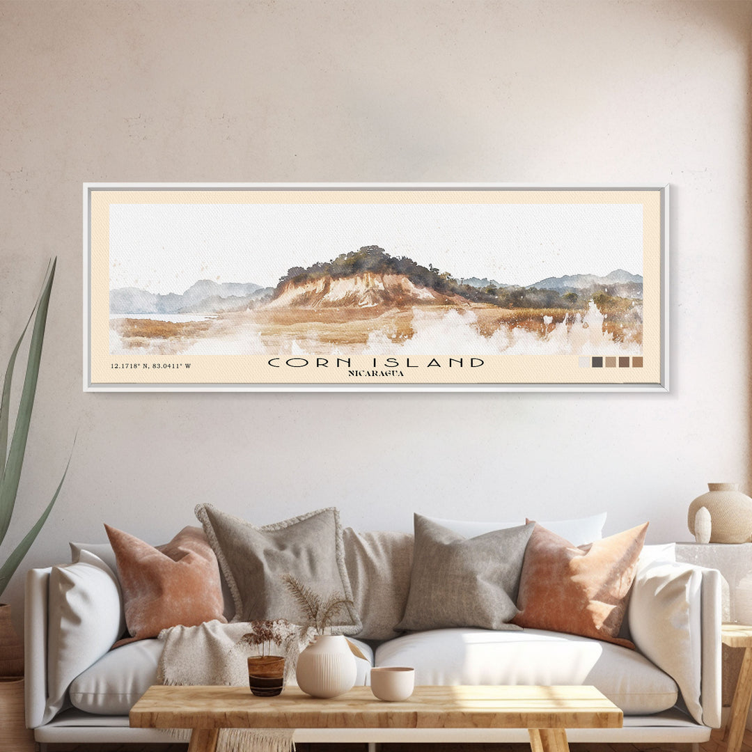 Corn Island, NICARAGUA Watercolor Print, Vacation Gift, NICARAGUA Wall Art, Beach Painting, Beach Decor, Large Wall Art, Wood Frame Art