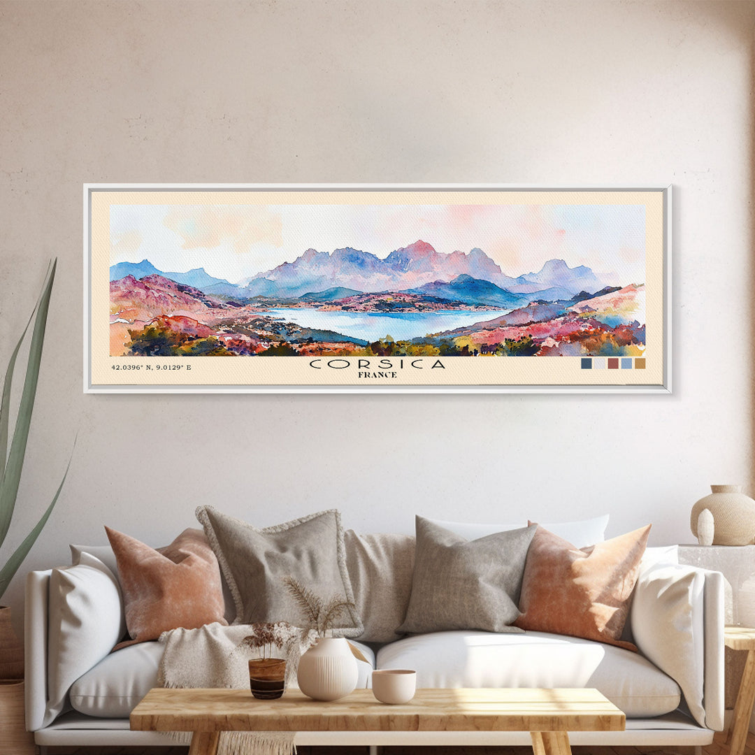 Corsica, France Watercolor Print, Vacation Gift, France Wall Art, Beach Painting, Beach Decor, Large Wall Art, Wood Frame Art