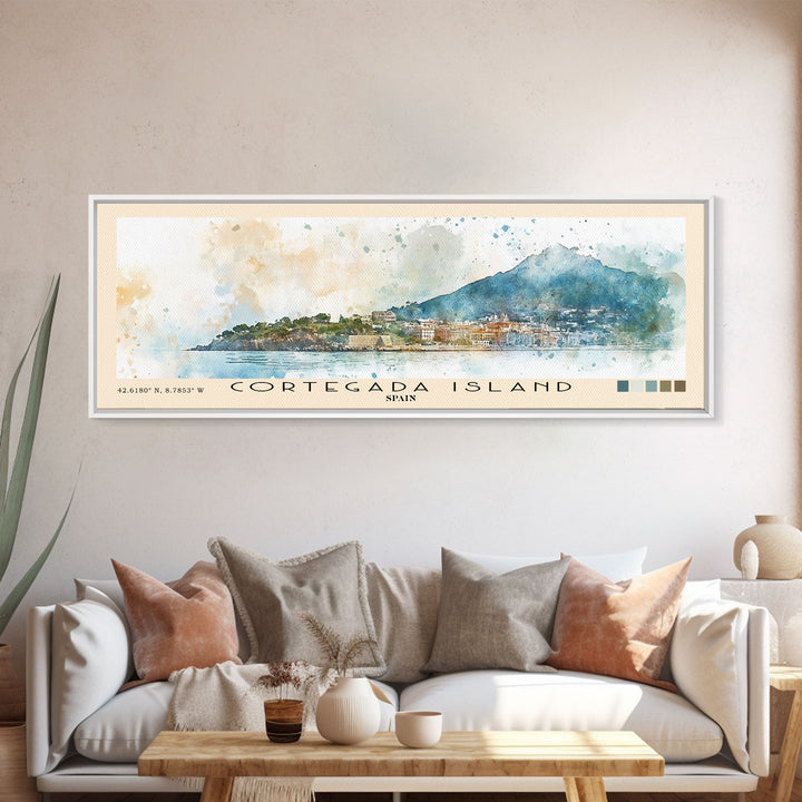 Cortegada Island, Spain Watercolor Beach Print, Vacation Gift, Spain Wall Art, Framed Canvas Print, Framed Beach Painting