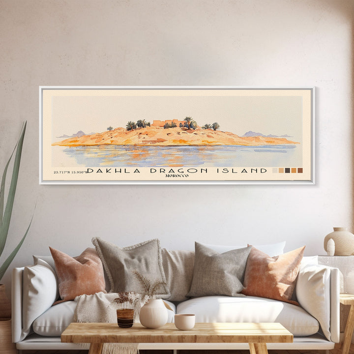 Dakhla dragon island, Morocco Watercolor Beach Print, Vacation Gift, Morocco Wall Art, Beach Painting, Beach Decor, Beach Painting