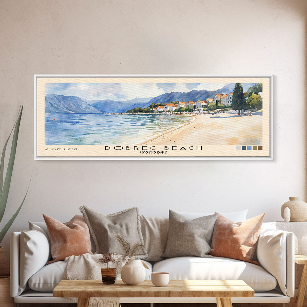 Dobrec Beach, Montenegro Watercolor Beach Print, Vacation Gift, Montenegro Wall Art, Beach Painting, Beach Decor, Beach Painting