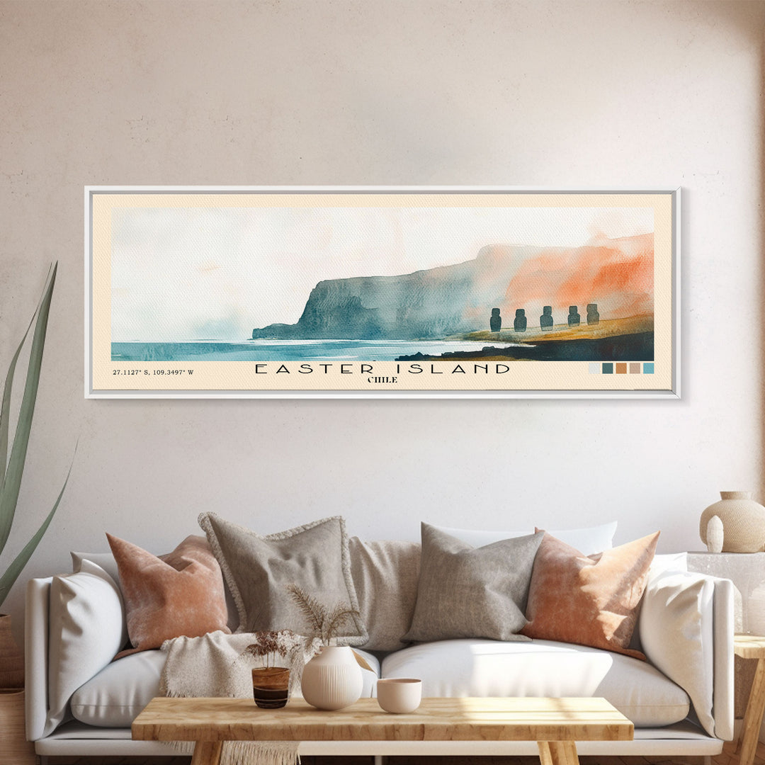 Easter Island, Chile Watercolor Beach Print, Vacation Gift, Chile Wall Art, Beach Painting, Beach Decor, Beach Painting