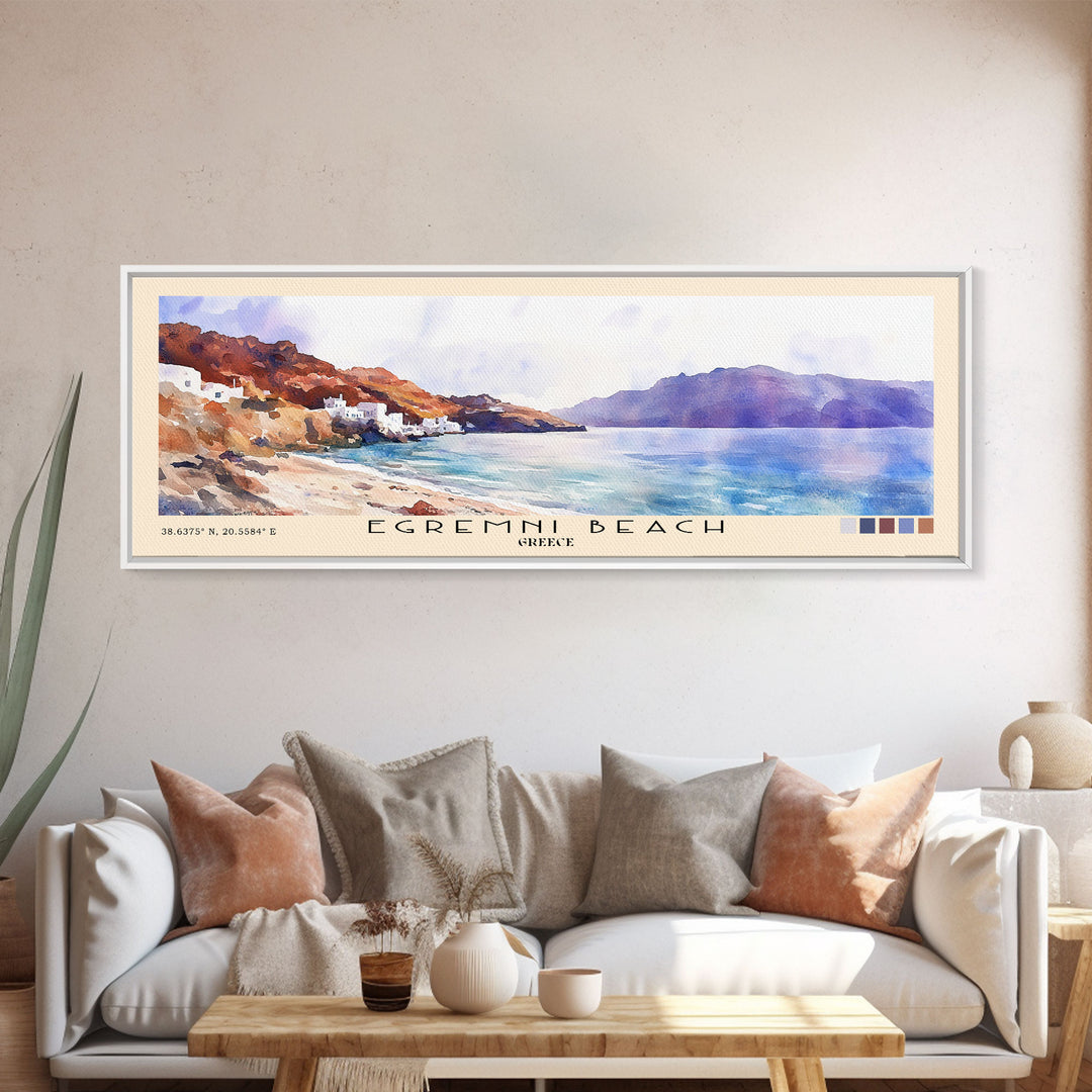 Egremni Beach, Greece Watercolor Print, Vacation Gift, Greece Wall Art, Vacation Wall Art, Vacatation Memories, Beach Decor, Beach Or Lakehouse Art