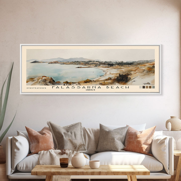 Falassarna Beach, Greece Watercolor Print, Vacation Gift, Greece Wall Art, Beach Painting, Beach Decor, Large Wall Art, Wood Frame Art