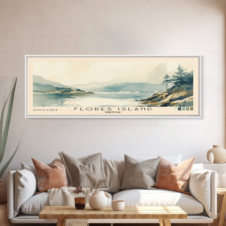 Flores Island, Portugal Watercolor Beach Print, Vacation Gift, Portugal Wall Art, Framed Canvas Print, Framed Beach Painting