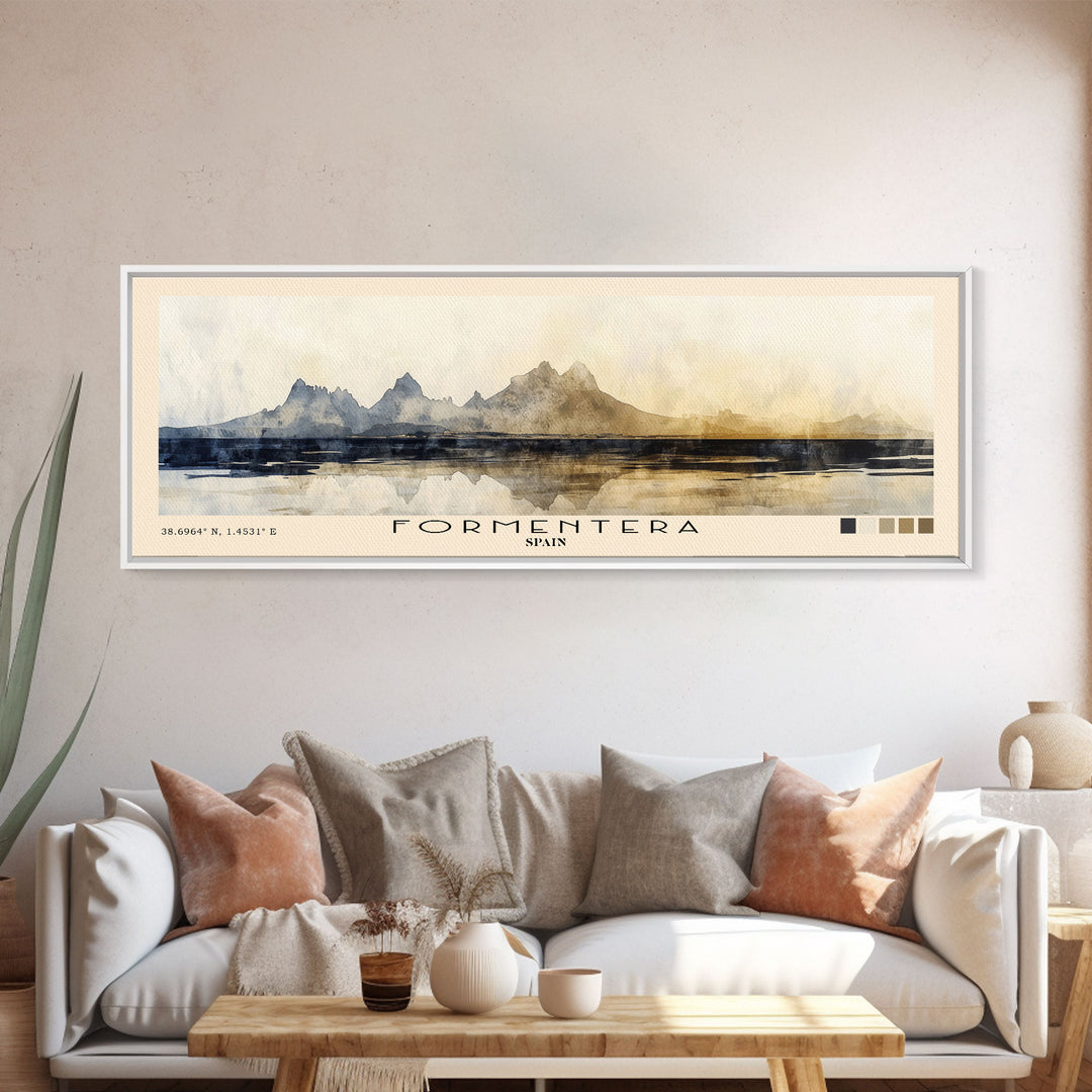 Formentera, Spain Watercolor Print, Vacation Gift, Spain Wall Art, Beach Painting, Beach Decor, Large Wall Art, Wood Frame Art