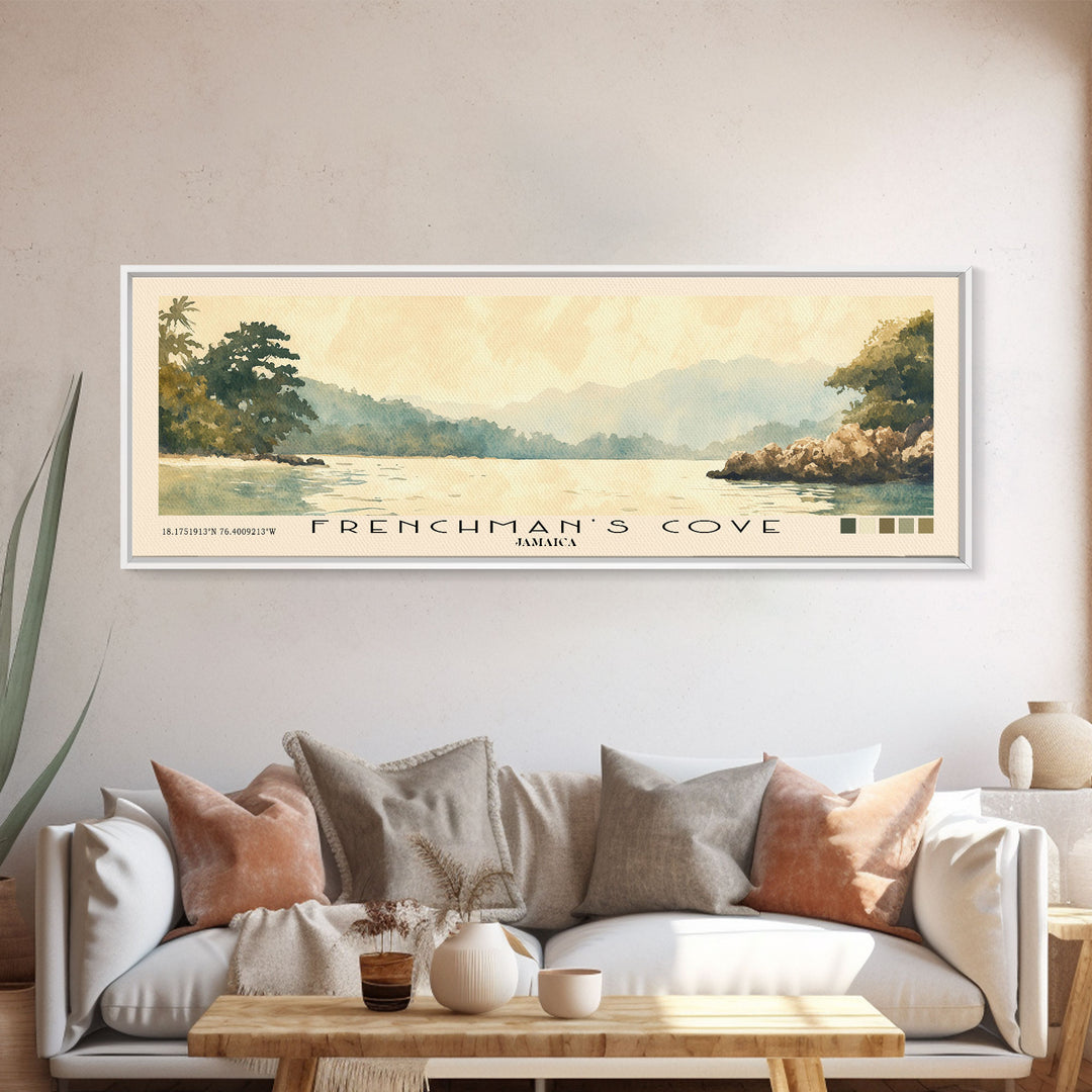 Frenchman’s Cove, Jamaica Watercolor Print, Vacation Gift, Jamaica Wall Art, Beach Painting, Beach Decor, Large Wall Art, Wood Frame Art