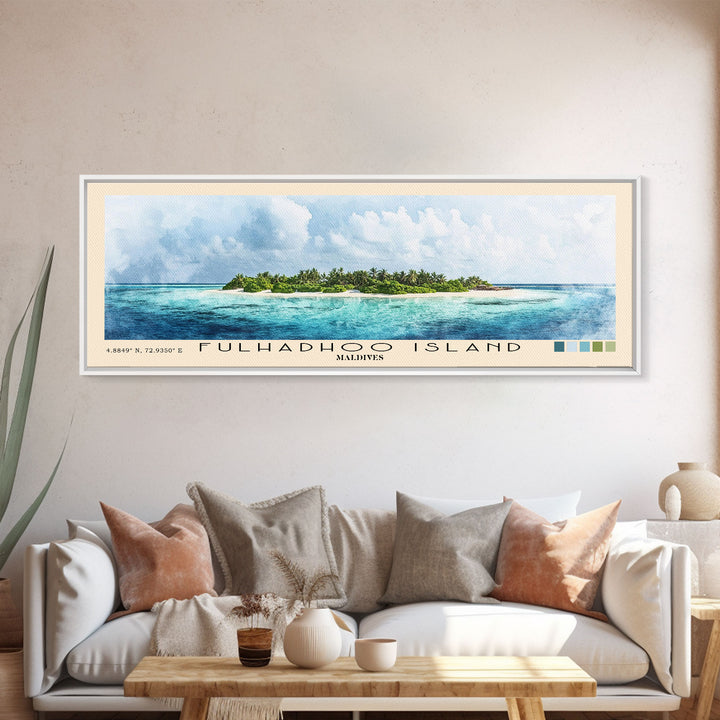Fulhadhoo Island, Maldives Watercolor Beach Print, Vacation Gift, Maldives Wall Art, Beach Painting, Beach Decor, Beach Painting