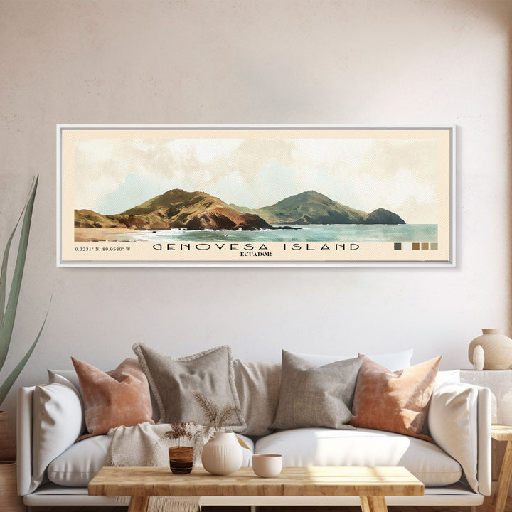 Genovesa Island, Ecuador Watercolor Beach Print, Vacation Gift, Ecuador Wall Art, Framed Canvas Print, Framed Beach Painting