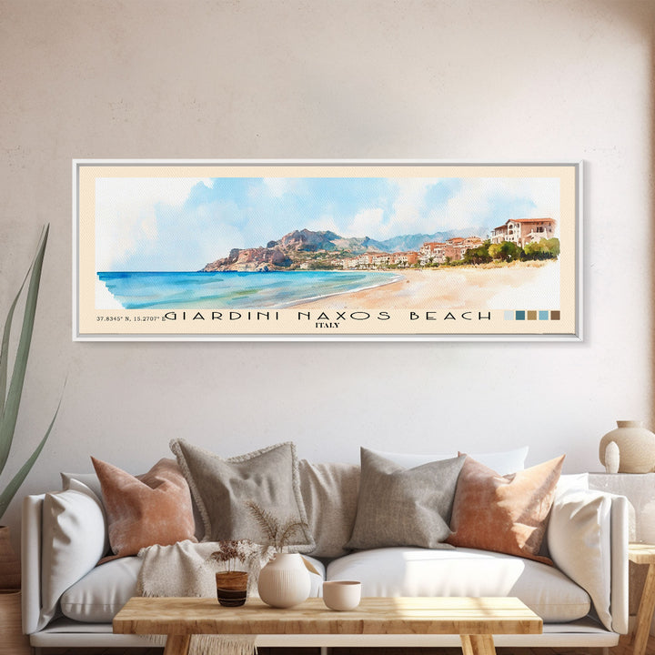 Giardini naxos beach, Italy Watercolor Beach Print, Vacation Gift, Italy Wall Art, Beach Painting, Beach Decor, Beach Painting