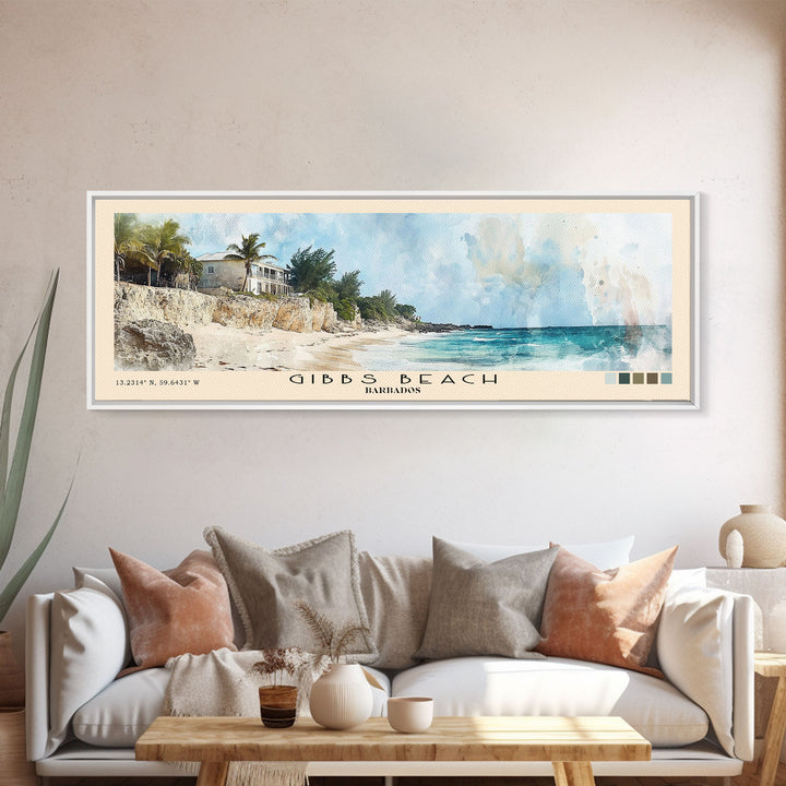 Gibbs Beach, Barbados Watercolor Print, Vacation Gift, Barbados Wall Art, Beach Painting, Beach Decor, Large Wall Art, Wood Frame Art