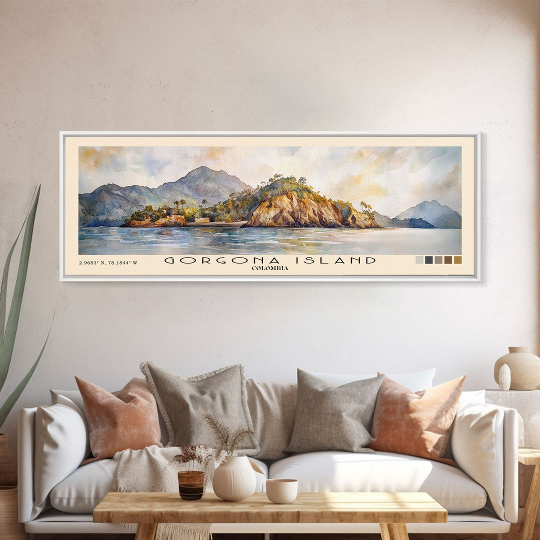 Gorgona Island, Colombia Watercolor Print, Vacation Gift, Colombia Wall Art, Beach Painting, Beach Decor, Large Wall Art, Wood Frame Art