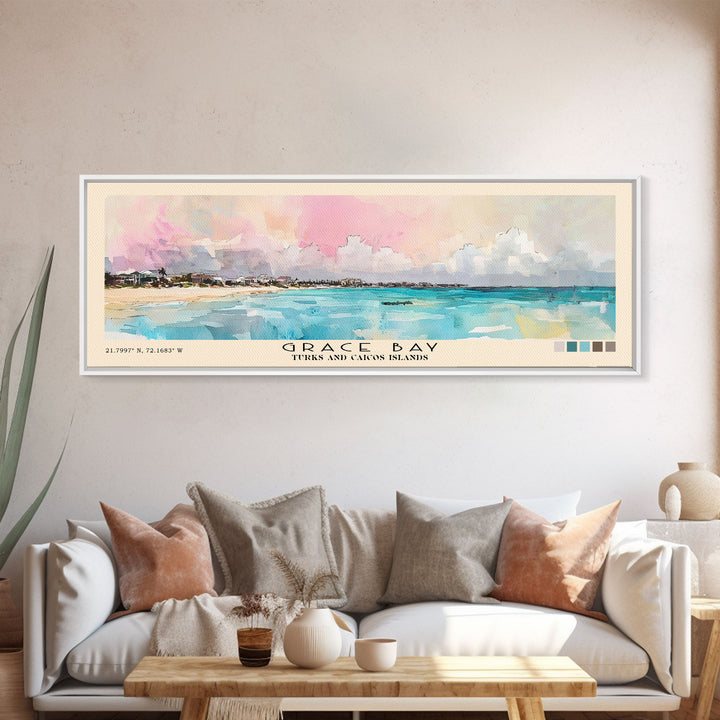 Grace Bay, Turks and Caicos Islands Watercolor Print, Vacation Gift, Turks and Caicos Islands Wall Art, Vacation Wall Art, Vacatation Memories, Beach Decor, Beach Or Lakehouse Art