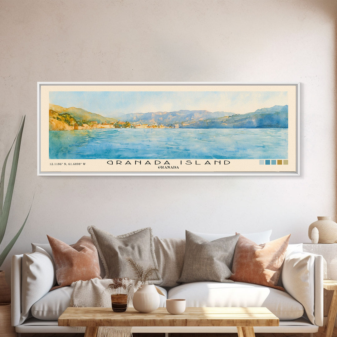 Granada Island, Granada Watercolor Print, Vacation Gift, Granada Wall Art, Beach Painting, Beach Decor, Large Wall Art, Wood Frame Art