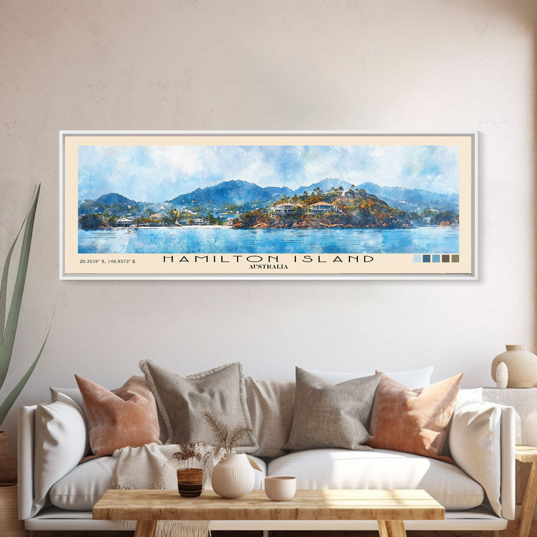 Hamilton Island, Australia Watercolor Print, Vacation Gift, Australia Wall Art, Beach Painting, Beach Decor, Large Wall Art, Wood Frame Art