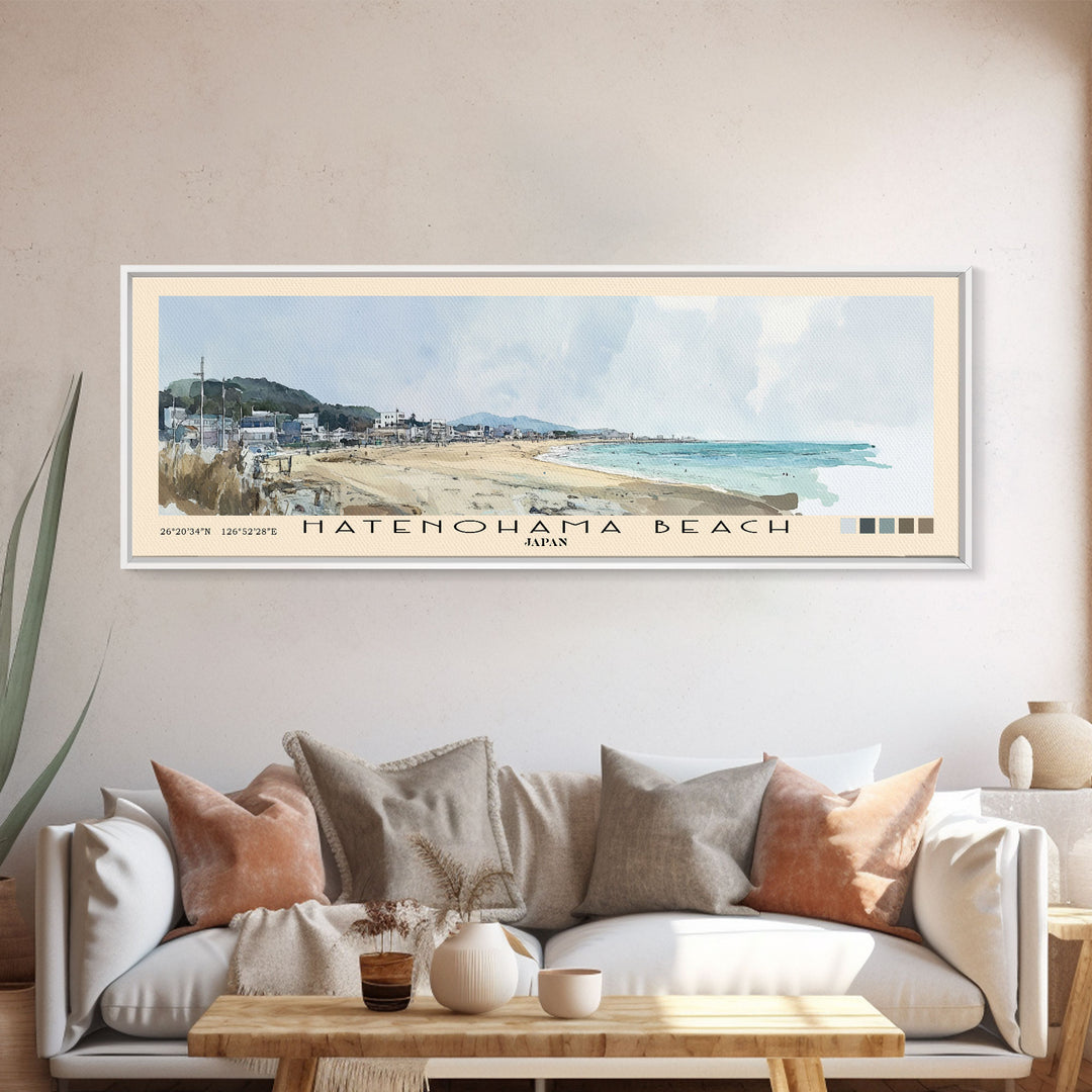 Hatenohama Beach, Japan Watercolor Print, Vacation Gift, Japan Wall Art, Beach Painting, Beach Decor, Large Wall Art, Wood Frame Art