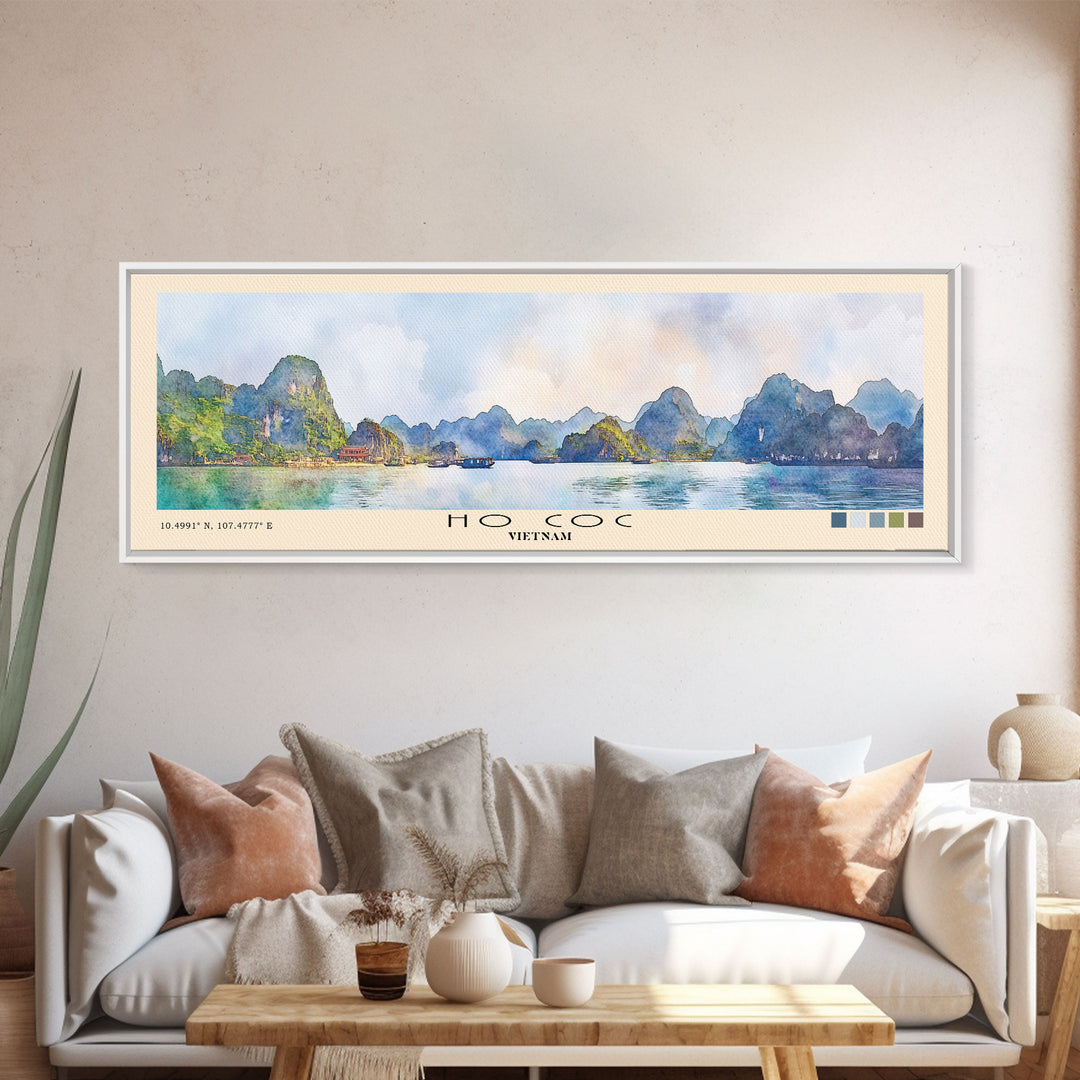 Ho Coc, Vietnam Watercolor Print, Vacation Gift, Vietnam Wall Art, Beach Painting, Beach Decor, Large Wall Art, Wood Frame Art