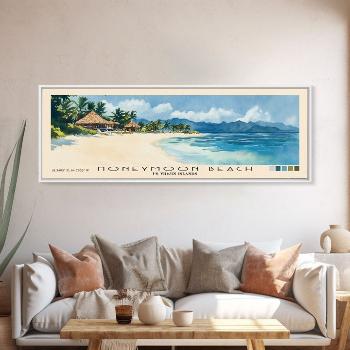 Honeymoon Beach, Fiji Watercolor Print, Vacation Gift, Fiji Wall Art, Beach Painting, Beach Decor, Large Wall Art, Wood Frame Art