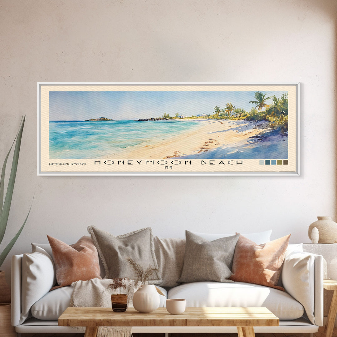Honeymoon Beach, US Virgin islands Watercolor Beach Print, Vacation Gift, US Virgin islands Wall Art, Framed Canvas Print, Framed Beach Painting