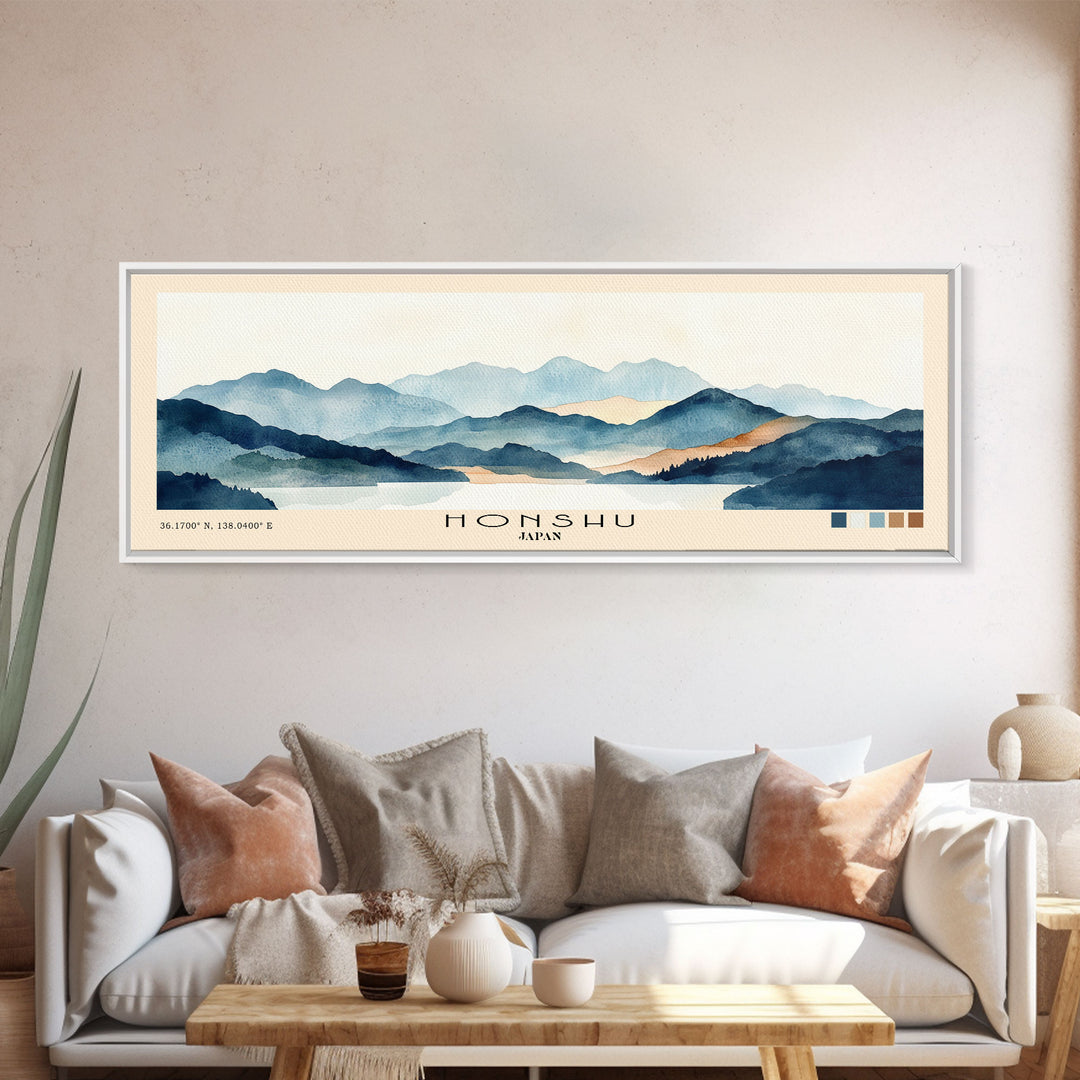 Honshu, Japan Watercolor Print, Vacation Gift, Japan Wall Art, Beach Painting, Beach Decor, Large Wall Art, Wood Frame Art