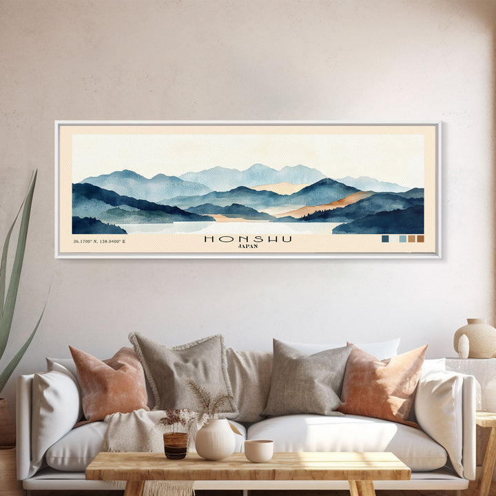 Honshu, Japan Watercolor Print, Vacation Gift, Japan Wall Art, Beach Painting, Beach Decor, Large Wall Art, Wood Frame Art