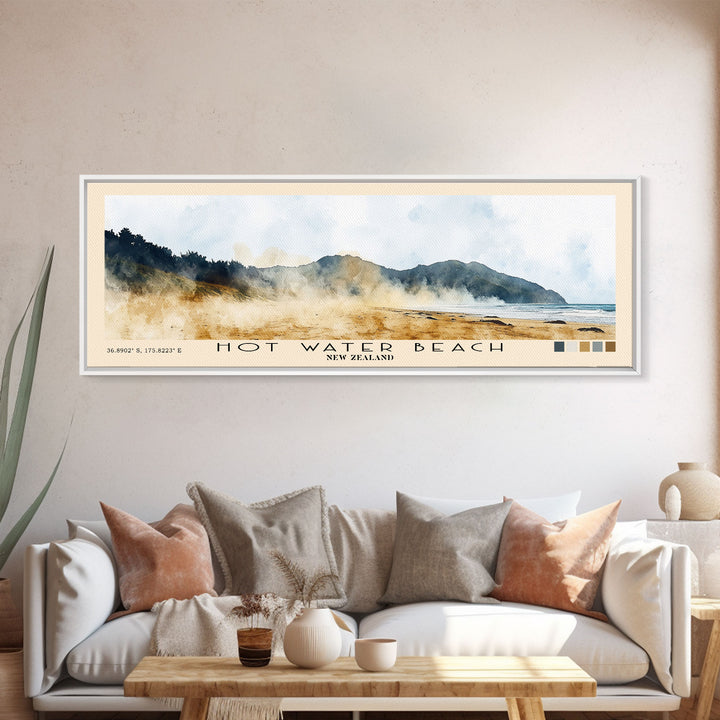 Hot Water Beach, New Zealand Watercolor Beach Print, Vacation Gift, New Zealand Wall Art, Beach Painting, Beach Decor, Beach Painting