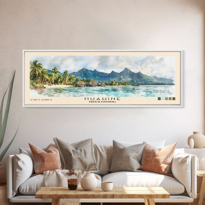 Huahine, French Polynesia Watercolor Print, Vacation Gift, French Polynesia Wall Art, Beach Painting, Beach Decor, Large Wall Art, Wood Frame Art