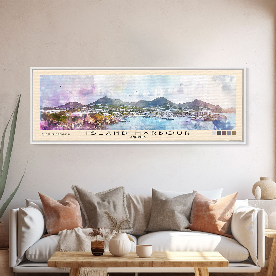 Island Harbour, Anguila Watercolor Print, Vacation Gift, Anguila Wall Art, Beach Painting, Beach Decor, Large Wall Art, Wood Frame Art