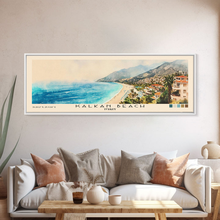 Kalkan Beach, Turkey Watercolor Print, Vacation Gift, Turkey Wall Art, Beach Painting, Beach Decor, Beach Or Lakehouse Art