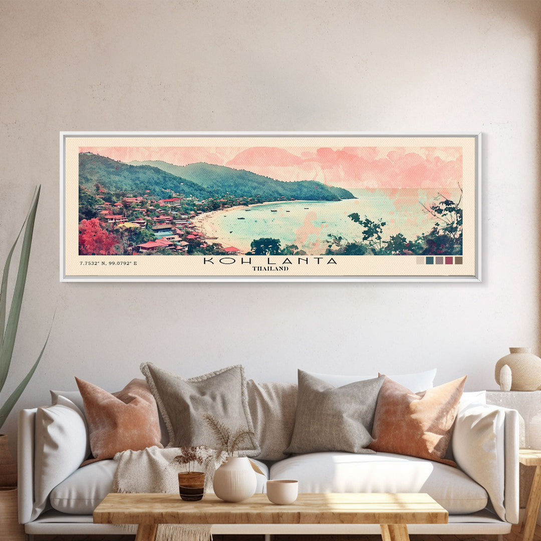 Koh Lanta, Thailand Watercolor Print, Vacation Gift, Thailand Wall Art, Beach Painting, Beach Decor, Large Wall Art, Wood Frame Art