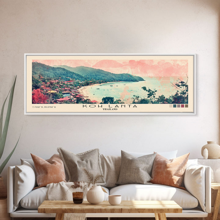 Koh Lanta, Thailand Watercolor Print, Vacation Gift, Thailand Wall Art, Beach Painting, Beach Decor, Large Wall Art, Wood Frame Art