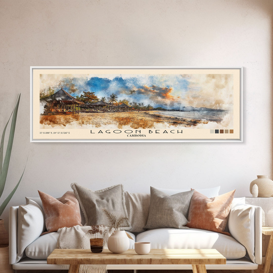 Lagoon Beach, Cambodia Watercolor Print, Vacation Gift, Cambodia Wall Art, Beach Painting, Beach Decor, Large Wall Art, Wood Frame Art