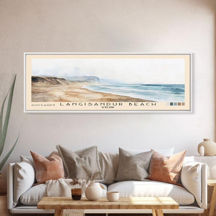 Langisandur Beach, Iceland Watercolor Print, Vacation Gift, Iceland Wall Art, Beach Painting, Beach Decor, Large Wall Art, Wood Frame Art