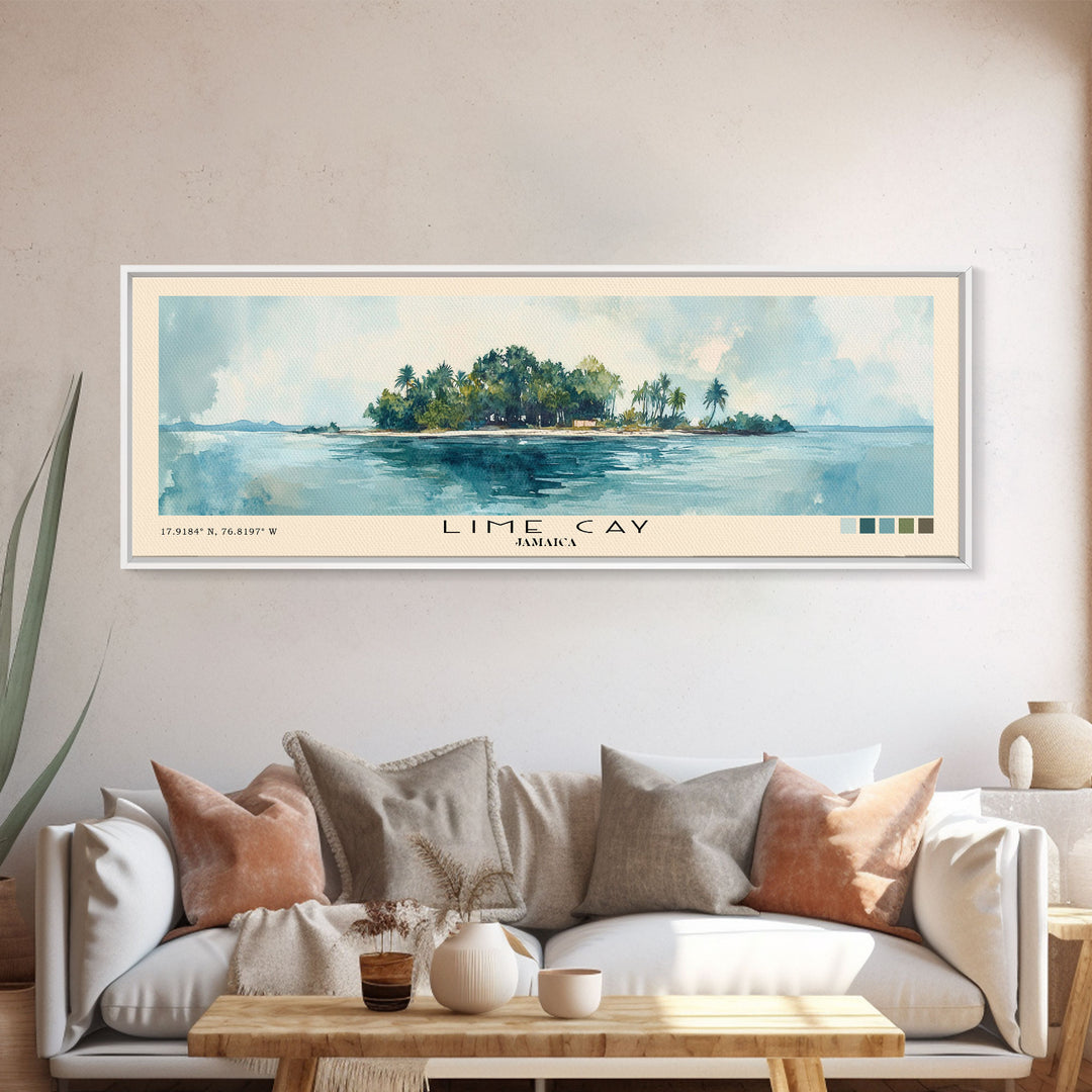 Lime Cay, Jamaica Watercolor Print, Vacation Gift, Jamaica Wall Art, Beach Painting, Beach Decor, Large Wall Art, Wood Frame Art