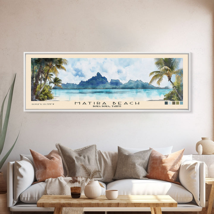 Matira Beach, Bora Bora, Tahiti Watercolor Beach Print, Vacation Gift, Bora Bora, Tahiti Wall Art, Beach Painting, Beach Decor, Beach Painting