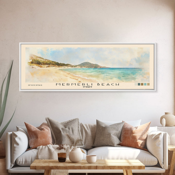 Mermerli Beach, Turkey Watercolor Print, Vacation Gift, Turkey Wall Art, Beach Painting, Beach Decor, Beach Or Lakehouse Art