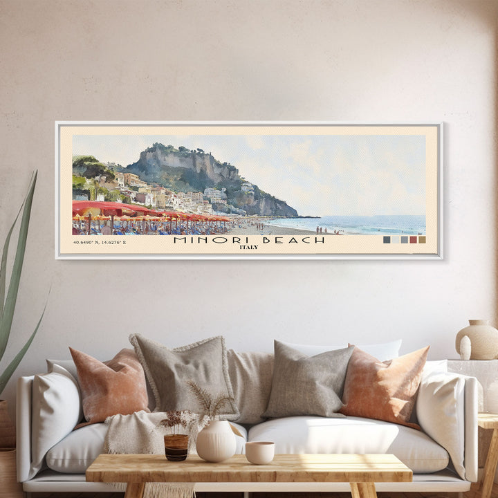 Minori Beach, Italy Watercolor Beach Print, Vacation Gift, Italy Wall Art, Beach Painting, Beach Decor, Beach Painting