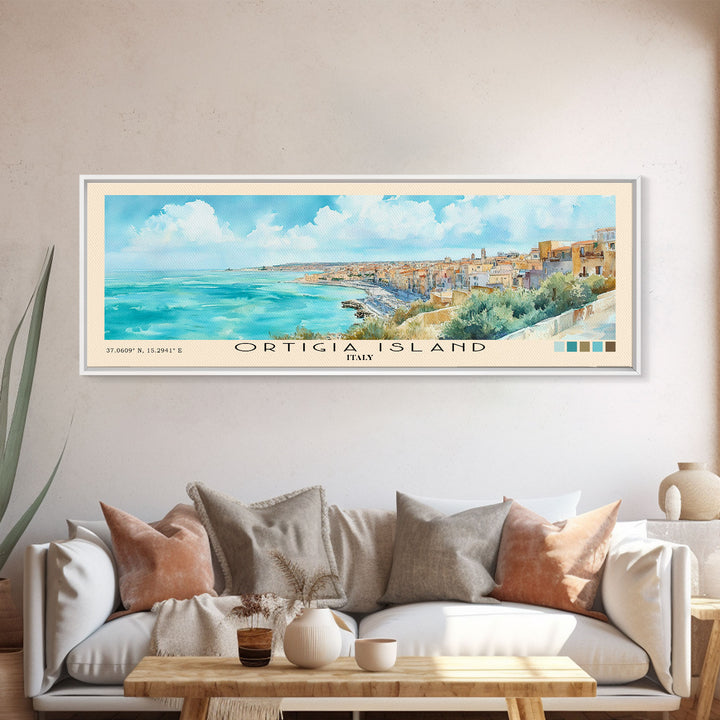 Ortigia Island, Italy Watercolor Print, Vacation Gift, Italy Wall Art, Beach Painting, Beach Decor, Large Wall Art, Wood Frame Art