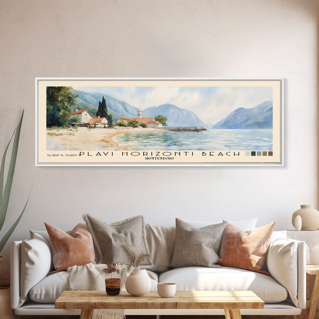 Plavi Horizonti Beach, Montenegro Watercolor Print, Vacation Gift, Montenegro Wall Art, Vacation Wall Art, Vacatation Memories, Beach Decor, Beach Or Lakehouse Art