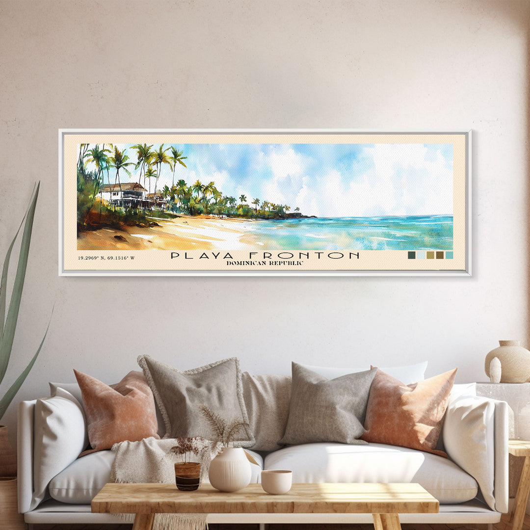 Playa Fronton, Dominican Republic Watercolor Print, Vacation Gift, Dominican Republic Wall Art, Beach Painting, Beach Decor, Large Wall Art, Wood Frame Art