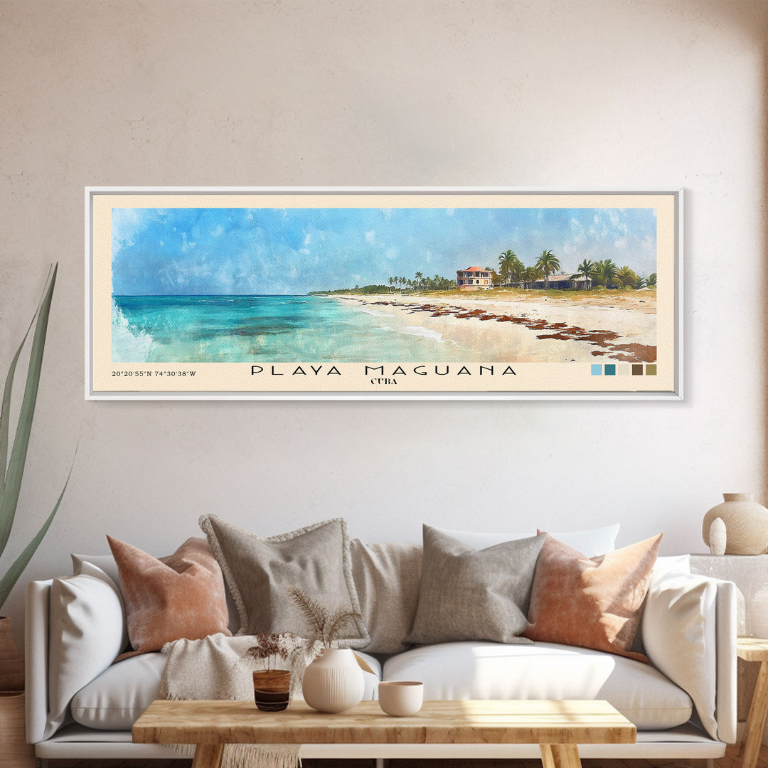 Playa Maguana, Cuba Watercolor Beach Print, Vacation Gift, Cuba Wall Art, Framed Canvas Print, Framed Beach Painting