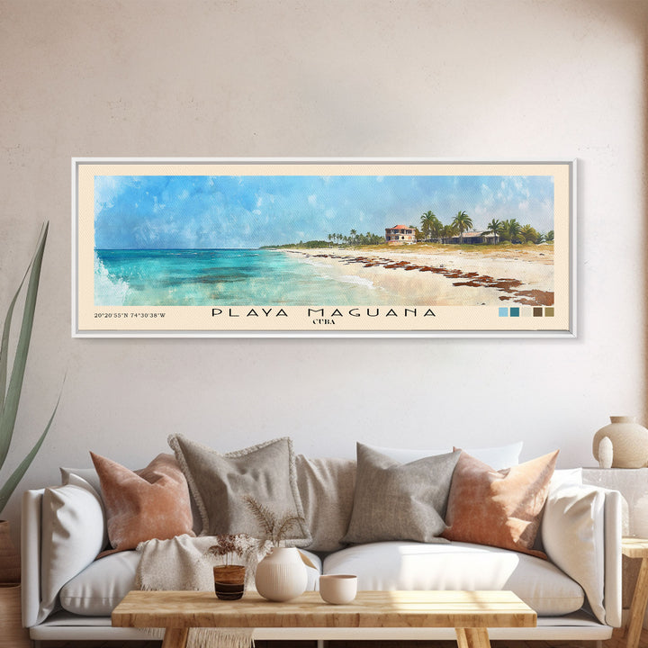 Playa Maguana, Cuba Watercolor Beach Print, Vacation Gift, Cuba Wall Art, Framed Canvas Print, Framed Beach Painting