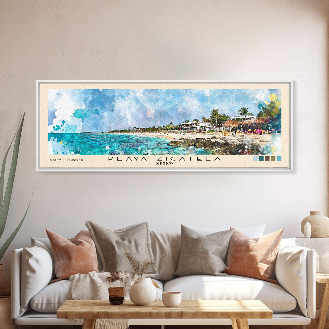 Playa Zicatela, Mexico Watercolor Print, Vacation Gift, Mexico Wall Art, Vacation Wall Art, Vacatation Memories, Beach Decor, Beach Or Lakehouse Art