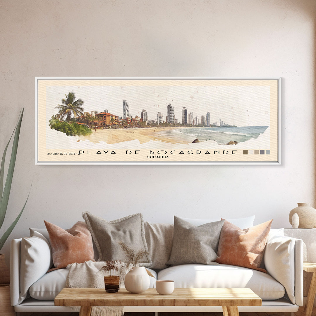 Playa de Bocagrande, Colombia Watercolor Print, Vacation Gift, Colombia Wall Art, Beach Painting, Beach Decor, Beach Or Lakehouse Art