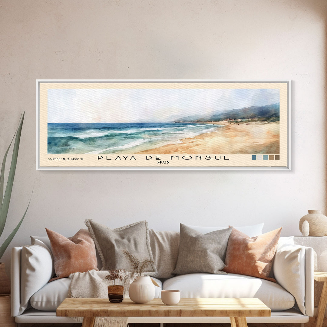 Playa de Monsul, Spain Watercolor Print, Vacation Gift, Spain Wall Art, Beach Painting, Beach Decor, Beach Or Lakehouse Art