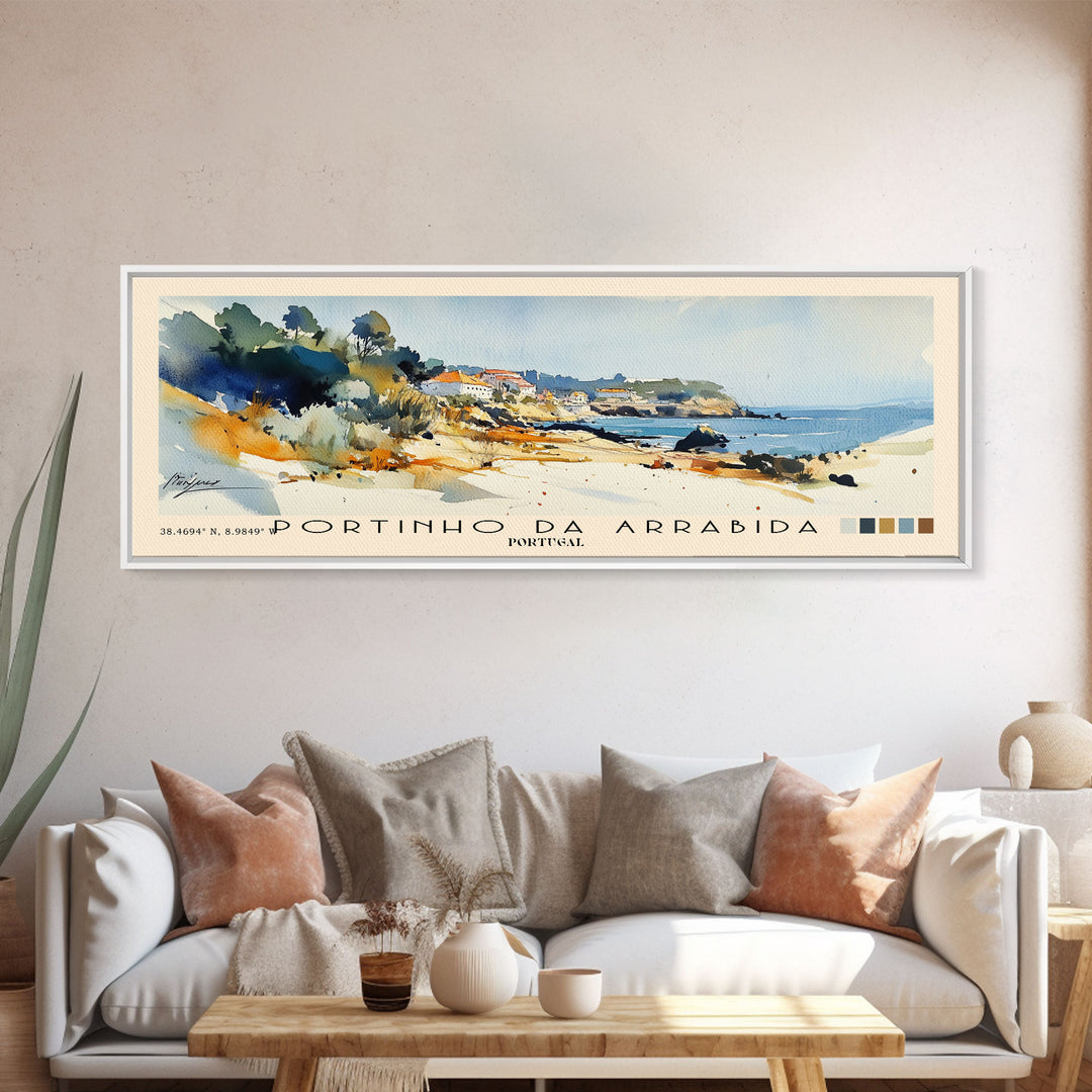 Portinho da Arrabida, Portugal Watercolor Print, Vacation Gift, Portugal Wall Art, Beach Painting, Beach Decor, Large Wall Art, Wood Frame Art