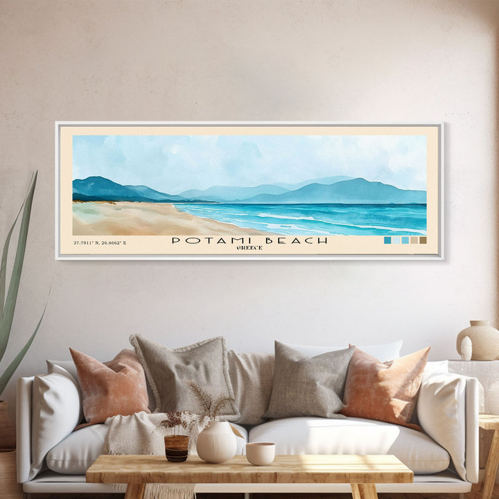 Potami Beach, Greece Watercolor Print, Vacation Gift, Greece Wall Art, Beach Painting, Beach Decor, Beach Or Lakehouse Art