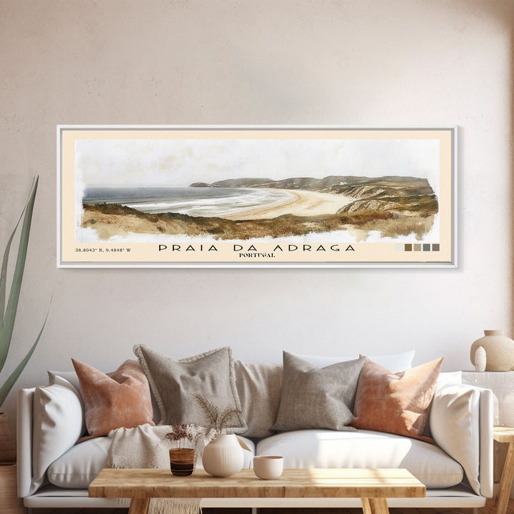 Praia da Adraga, Portugal Watercolor Print, Vacation Gift, Portugal Wall Art, Beach Painting, Beach Decor, Large Wall Art, Wood Frame Art